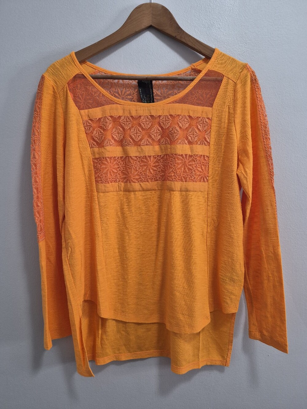 Free People NWOT New Romantics Gigi Orange Lace Mesh Blouse Size Medium